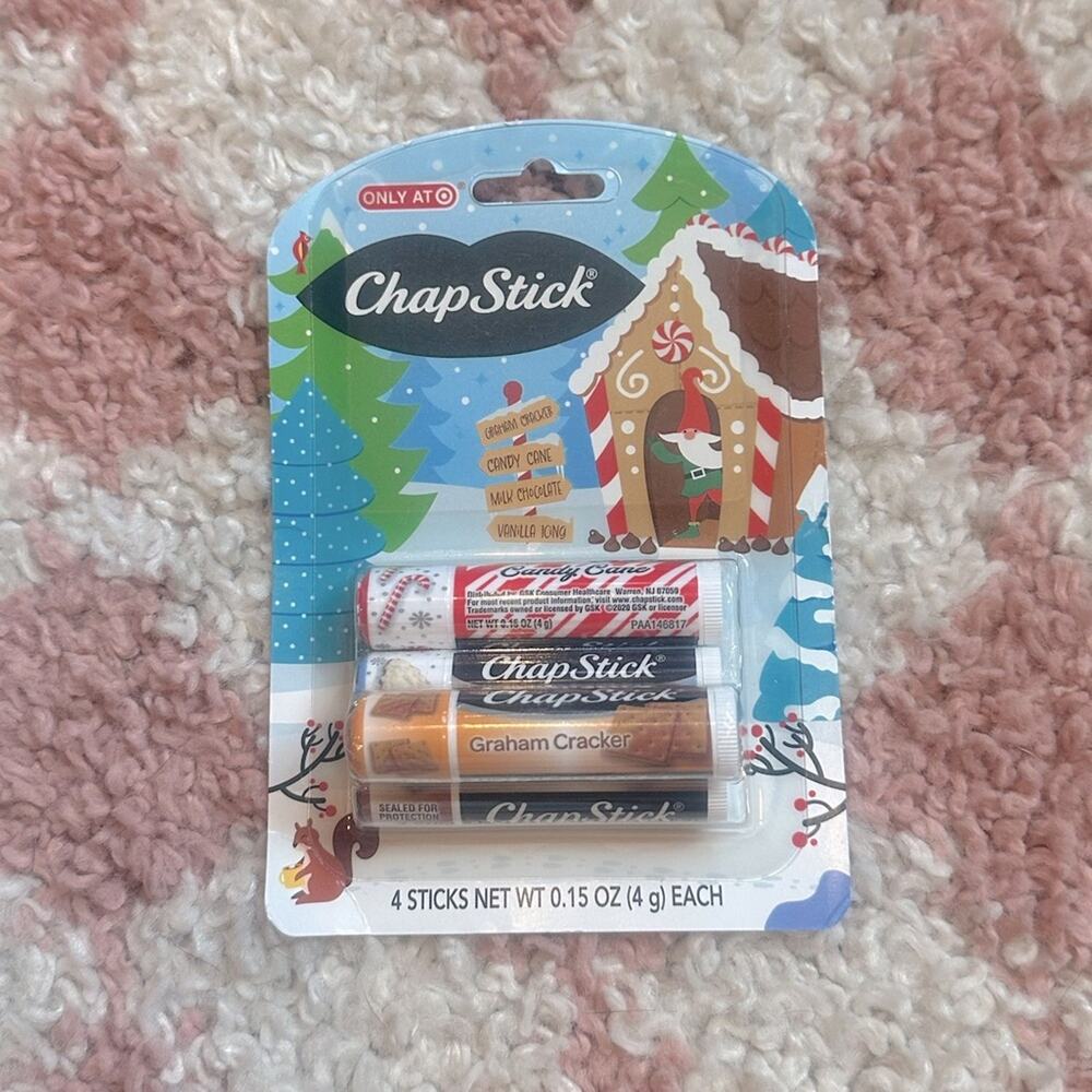 ChapStick Holiday 4 Pack Graham Cracker Candy Cane Vanilla Icing Milk Chocolate